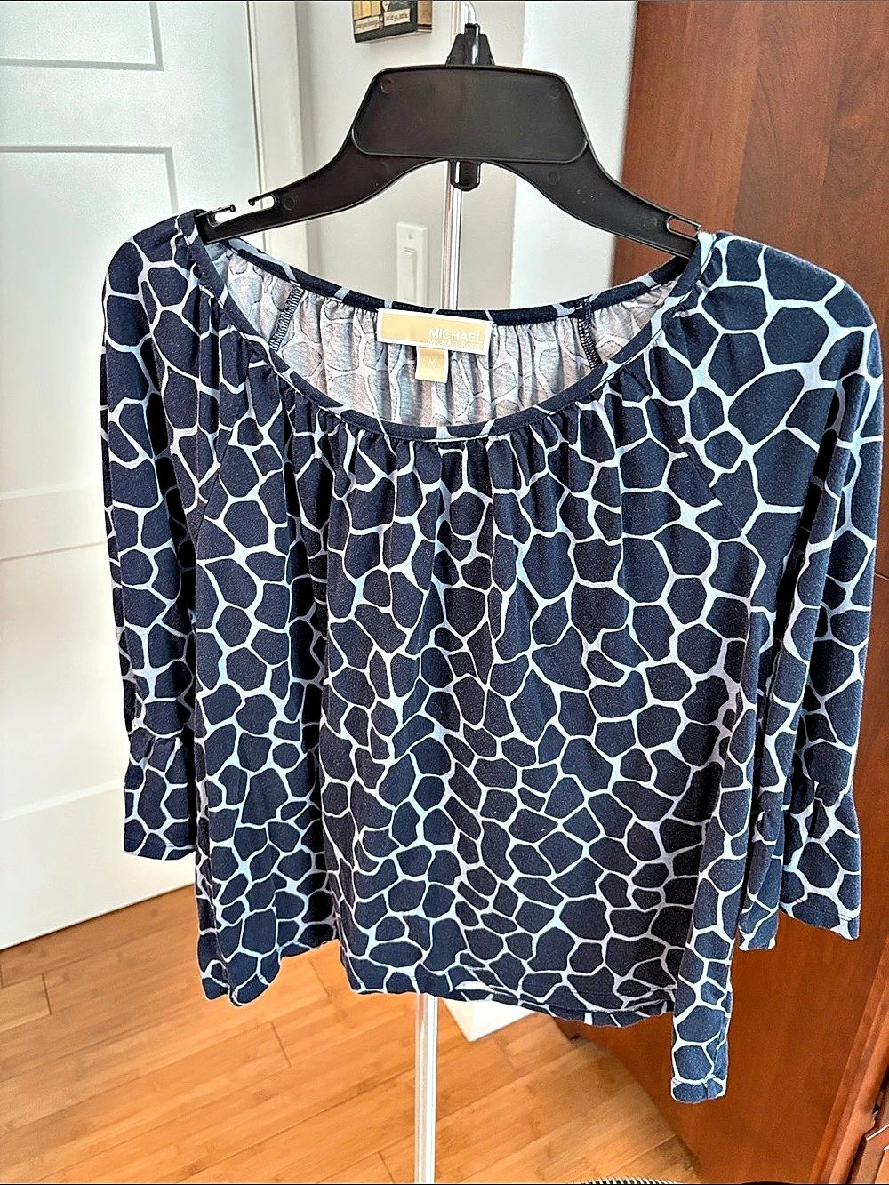 Michael Kors Animal Print Blouse in Blue & White Size Medium